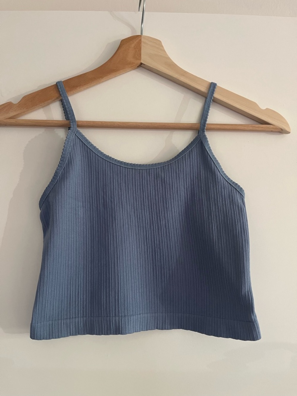 Ribbed Spaghetti Strap Crop Top - Slate Blue